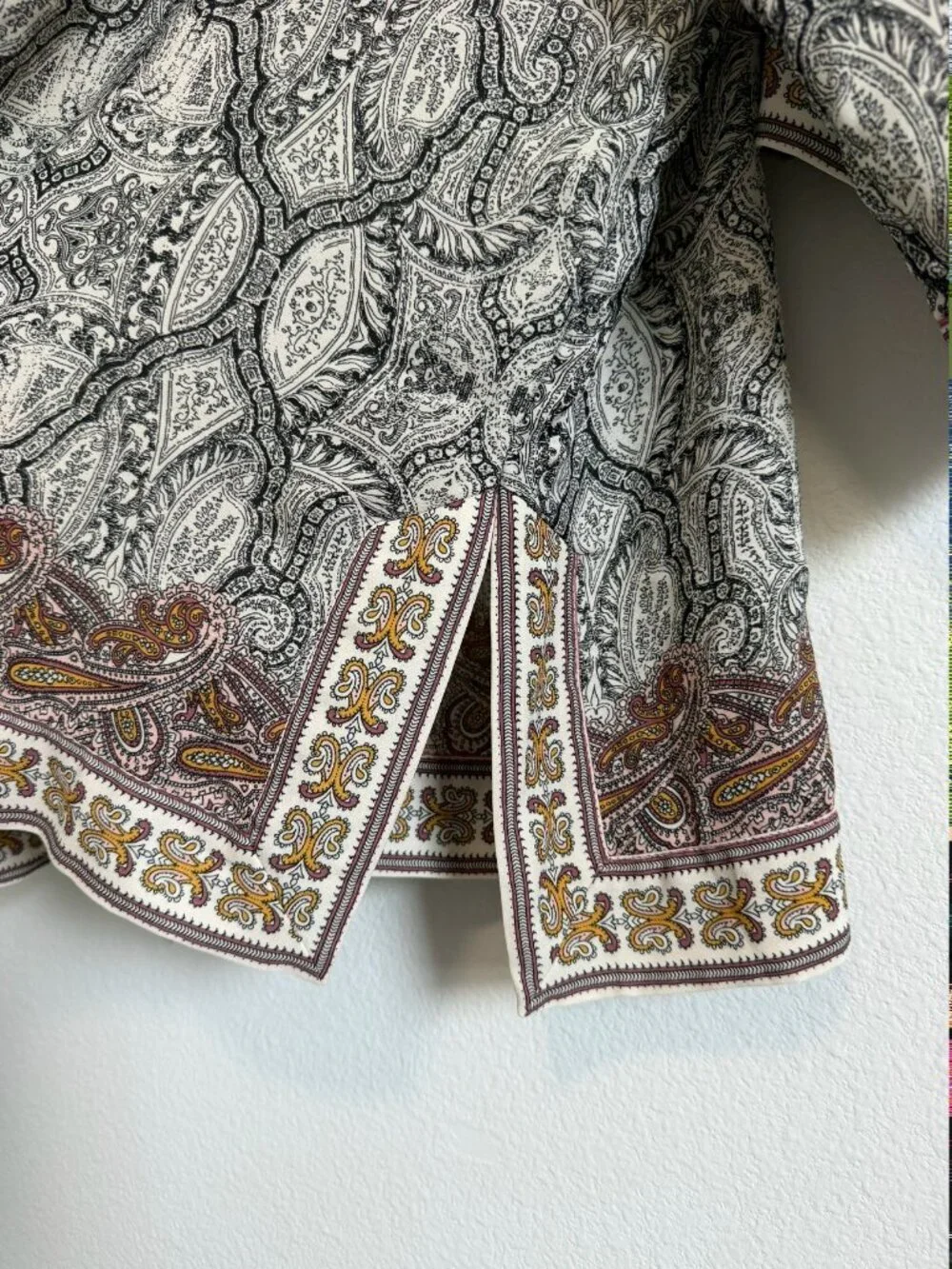 Max Studio 3/4 Kimono Sleeve Paisley Boho Open Front Cardigan Cover Up Size L